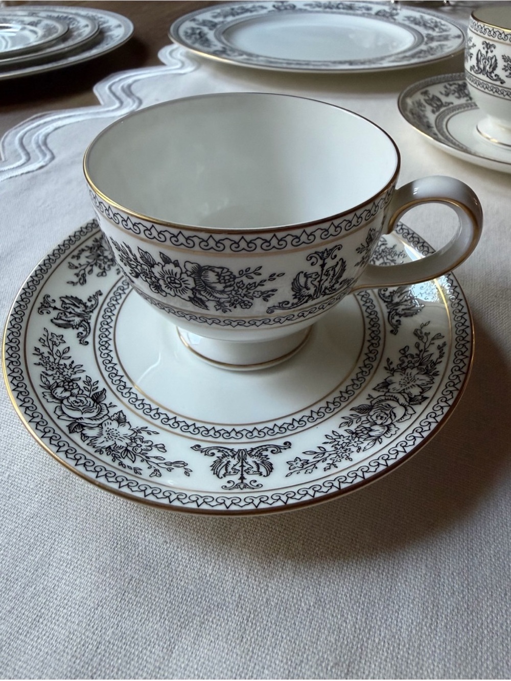 Wedgwood Columbia Black footed cup and saucer